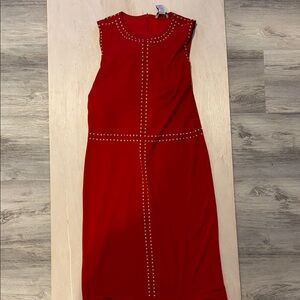 Carmen Marc Valvo Red Stud-Trim Maxi Dress